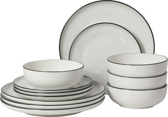 Gibson Home Havenstone Classic 12-Piece Porcelain Dinnerware Set in White With Black Rim at Nordstrom