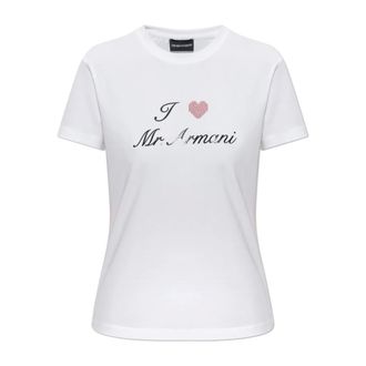 Emporio Armani Tops, Dames, Wit, L, Katoen, I Love Mr Armani ASV Print Stretch Jersey T-shirt