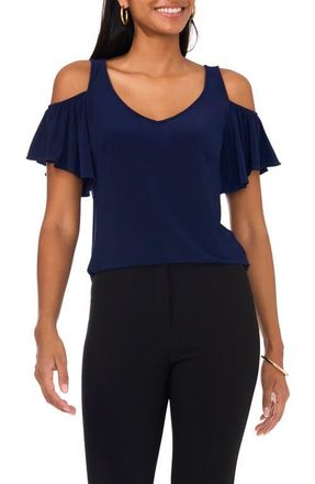 Chaus Ruffle Cold Shoulder Top in Navy at Nordstrom, Size X-Large