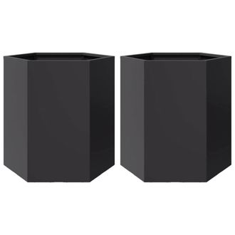 Berkfield Home Garden Planter 2 pcs Black Hexagon 46x40x45 cm Steel | Size: 46 x 40 x 45 cm