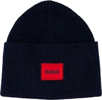 BOSS ribbed patch beanie - men - Fabric - One Size - Blue