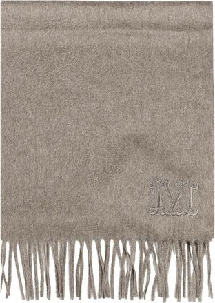 Max Mara Winter Scarves, female, Beige, Size: ONE SIZE Embroidered Logo Beige Scarf with Fringed Edges