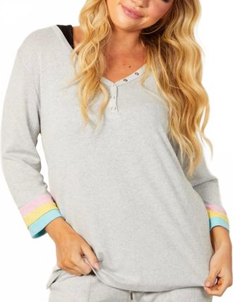 French Kyss Rainbow Cuff Henley Top In Slate