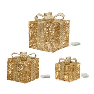 Melrose International LED Wrapped Presents Display (Set of 3) - Gold