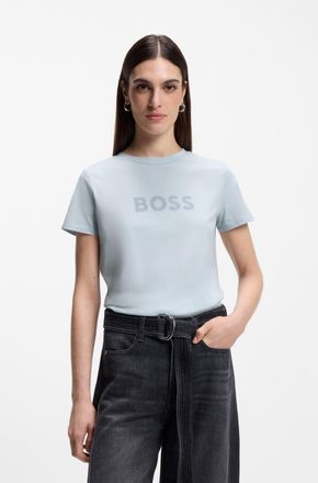 Boss Orange by Hugo Boss T-Shirt BOSS ORANGE Elogo Premium Damenmode, Damen, Gr. XL (42), pastellblau, Jersey, Obermaterial: 100% Baumwolle, regular fit h&uuml;ftlang, Rundhals, ei