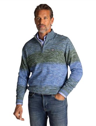 N-Z-A- NEW ZEALAND AUCKLAND Half zip New Zealand trui gebreid blauw en groen gemeleerd