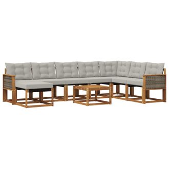 vidaXL Conjunto De Sof&aacute;s De Exterior 9 Pcs Natural Y Gris Claro Vidaxl