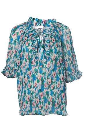 Ganni pleated blouse with 3/4 sleeves