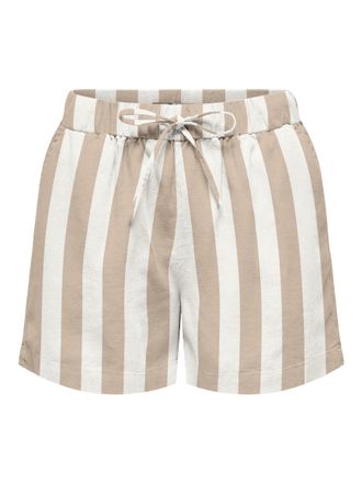 Only Shorts ONLY ONLGOA MW LIN BL PULL-UP SHORTS CC PNT, Damen, Gr. XL, N-Gr, cloud dancer stripes:oxford tan, Web, Obermaterial: 70% Viskose, 30% Leinen, 