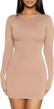 Naked Wardrobe Got U in a Bind Long Sleeve Minidress in Coco at Nordstrom Rack, Size Large