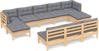 vidaXL Juego De Muebles De Jard&iacute;n 10 Pzas Y Cojines Madera Pino Gris Vidaxl