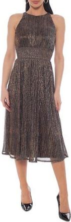 Marina Rossini Sleeveless Metallic Pliss&eacute; Midi Dress in Copper at Nordstrom Rack, Size X-Large