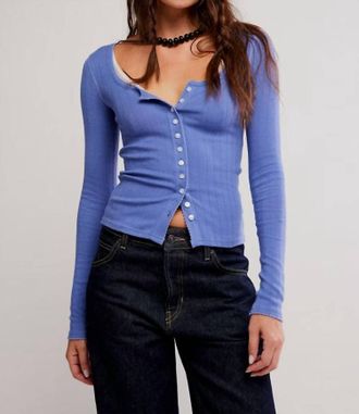 Free People End Game Pointelle Long Sleeve Top In Periwinkle