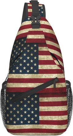 Generic Rustic American Flag Shoulder Bag Trendy Sling Bag Adjustable Fanny Pack For Outdoors Men Camping