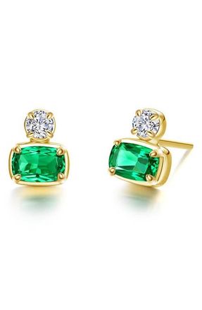 Lafonn Regal Cushion Cut Simulated Diamond Stud Earrings in Green at Nordstrom