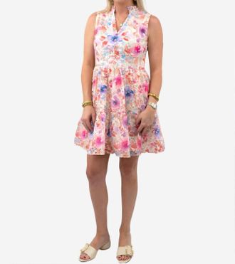 Fate Pastel Eyelet Mini Dress In Watercolor Floral