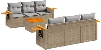 vidaXL Vidaxl - Set Sof&aacute;s De Jard&iacute;n 7 Piezas Y Cojines Rat&aacute;n Sint&eacute;tico Beige