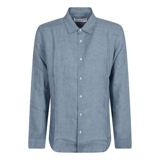 Orlebar Brown Tailored Fit Long-Sleeve Button-Through Shirt - Heren - Casual Overhemden - Blauw - XL - Leer - Overhemden