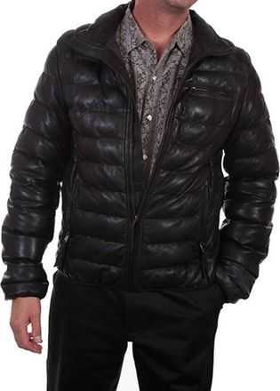 Scully Mens Ribbed Leather Jacket In Black