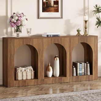 Tribesigns Tribesigns Farmhouse Console Table with Storage, 160cm Wooden Narrow Entryway Table with 3 Arched Shelves, Sofa Table Behind The Couch for Entrance