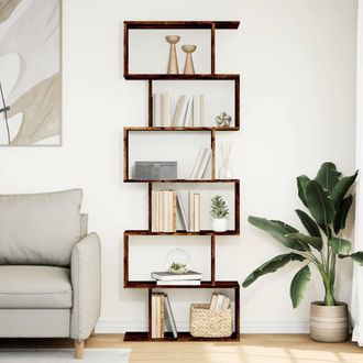 Berkfield Home Room Divider Bookcase 6-Tier Smoked Oak 70x24x193 cm Engineered Wood in Brown | Size: 70 x 24 x 193 cm