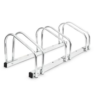 Relaxdays 3 Soportes Bicicletas Suelo O Pared, Portabicicletas Para 3 Bicis C/u, Acero Cromado, Exterior, 26x73x32 Cm, Plateado