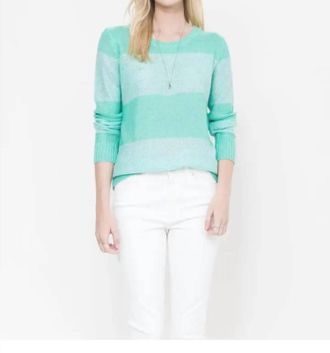 Quinn Sequin Stripe Crew Neck Sweater In Aqua