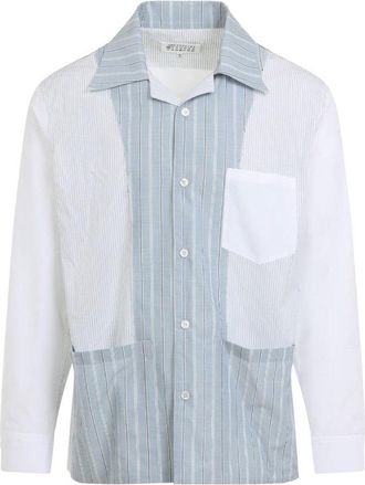 Maison Margiela White And Blue Striped Cotton Shirt