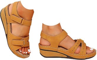 Generic Orthopedic Sandals for Women 2026 Summer Casual Adjustable Straps Low Heel Walking Sandals with Arch Support Comfortable Wedge Ankle Strap Open Toe Wi