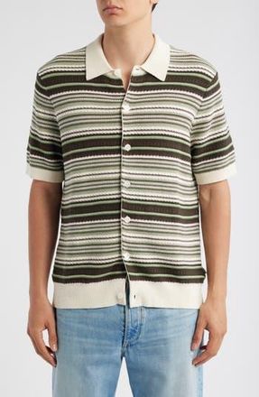 Nn.07 Nolan 6686 Polo Cardigan in Green Stripe at Nordstrom Rack, Size X-Large