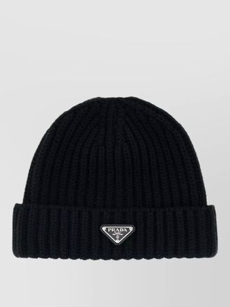 Prada wool beanie hat folded brim ribbed design