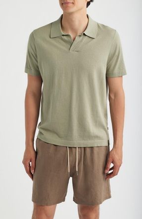 Nn.07 Ryan 6311 Cotton & Linen Johnny Collar Polo in Sage Green at Nordstrom, Size Xx-Large