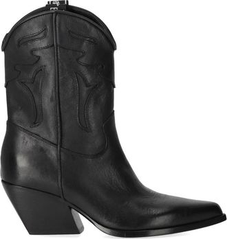 Elena Iachi Zwarte Texaanse Cowboy Enkellaars - Dames - Cowboylaarzen - Zwart - 36 EU - Leer - Schoenen