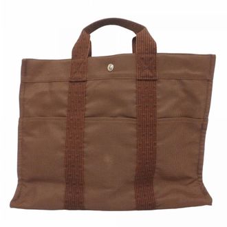 Herm&egrave;s Brown Canvas Tote Bag (Pre-Owned)