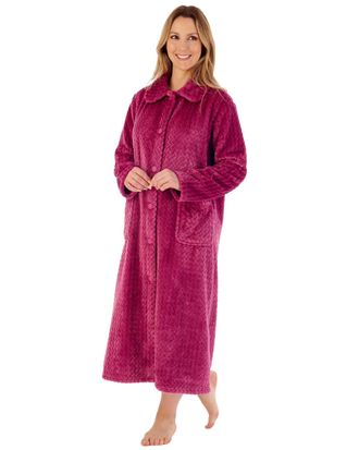 Slenderella HC02316-RB Womens Raspberry Button Front Dressing Gown XXLarge