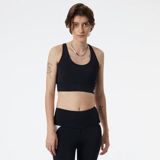 New Balance Womens NB Tech Training Fashion Bra in Black Poly Knit, size X-Large