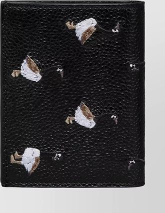 Thom Browne double card holder embroidered leather