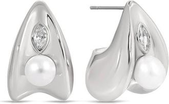 Ettika Hera Freshwater Pearl Huggie Earrings in Silver at Nordstrom