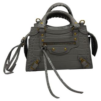 Balenciaga Balenciaga Mini Neo Classic City Croc-Embossed Handtas in Grijs Leder
