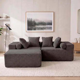 STILVORA Sof&aacute; Modular Convertible De 3 Plazas De Pana Con Chaise Longue Y Asiento Profundo, Sin Montaje, Negro