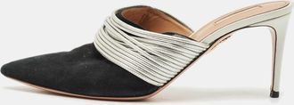 Aquazzura Black/silver Suede And Leather Rendez Vous Mules