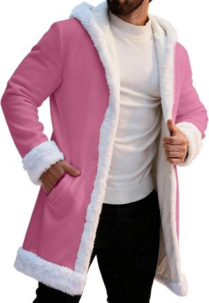 Generic Red Velvet Christmas Costume for Men Santa Coat Red Hooded Cape Poncho Evening Dress Christmas Party Cardigan with Plush Lining Long Sleeve Robe Fancy