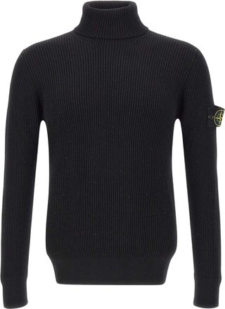 Stone Island T-Neck Compass Logo Ribbed Turtleneck Sweater