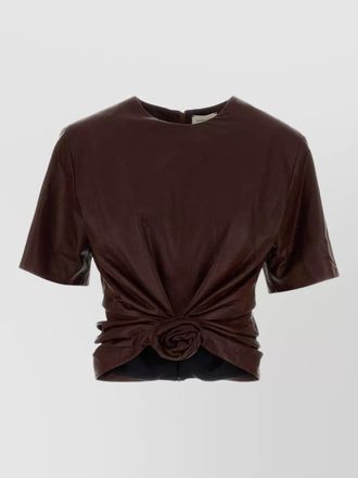 Magda Butrym leather top short sleeves round neck ruched