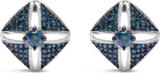 House of Brilliance 925 Sterling Silver 1.0 Cttw Blue Diamond Studded Rhombus Stud Earring