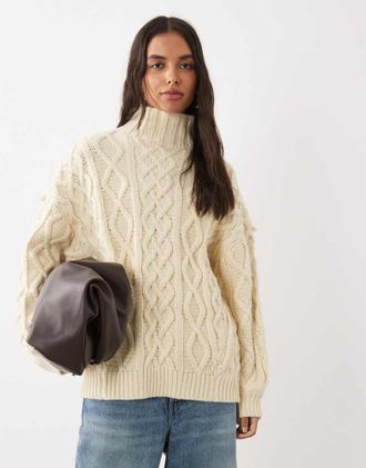 Asos maglione a trecce spesso color crema-Bianco