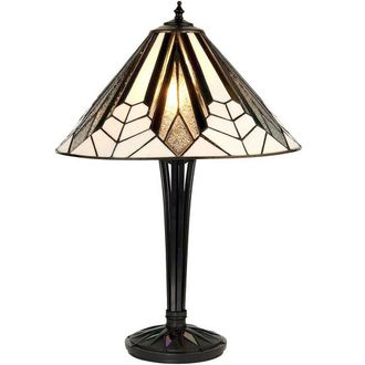 Loops Tiffany Glass Table Lamp Light Black Iridised & Art Deco Textured Shade i00170