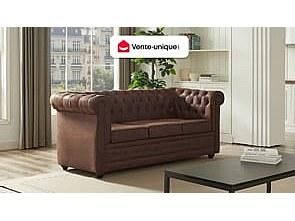 Vente-Unique Divano letto 3 posti in microfibra con aspetto pelle invecchiata - CHESTERFIELD