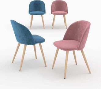 Rendez-Vous D&eacute;co Pack De 4 Sillas De Terciopelo Azul Y Rosa - Cozy