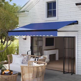 OUTSUNNY 2.5 x 2m Electric Awning with LED Light & Remote Controller in Blue